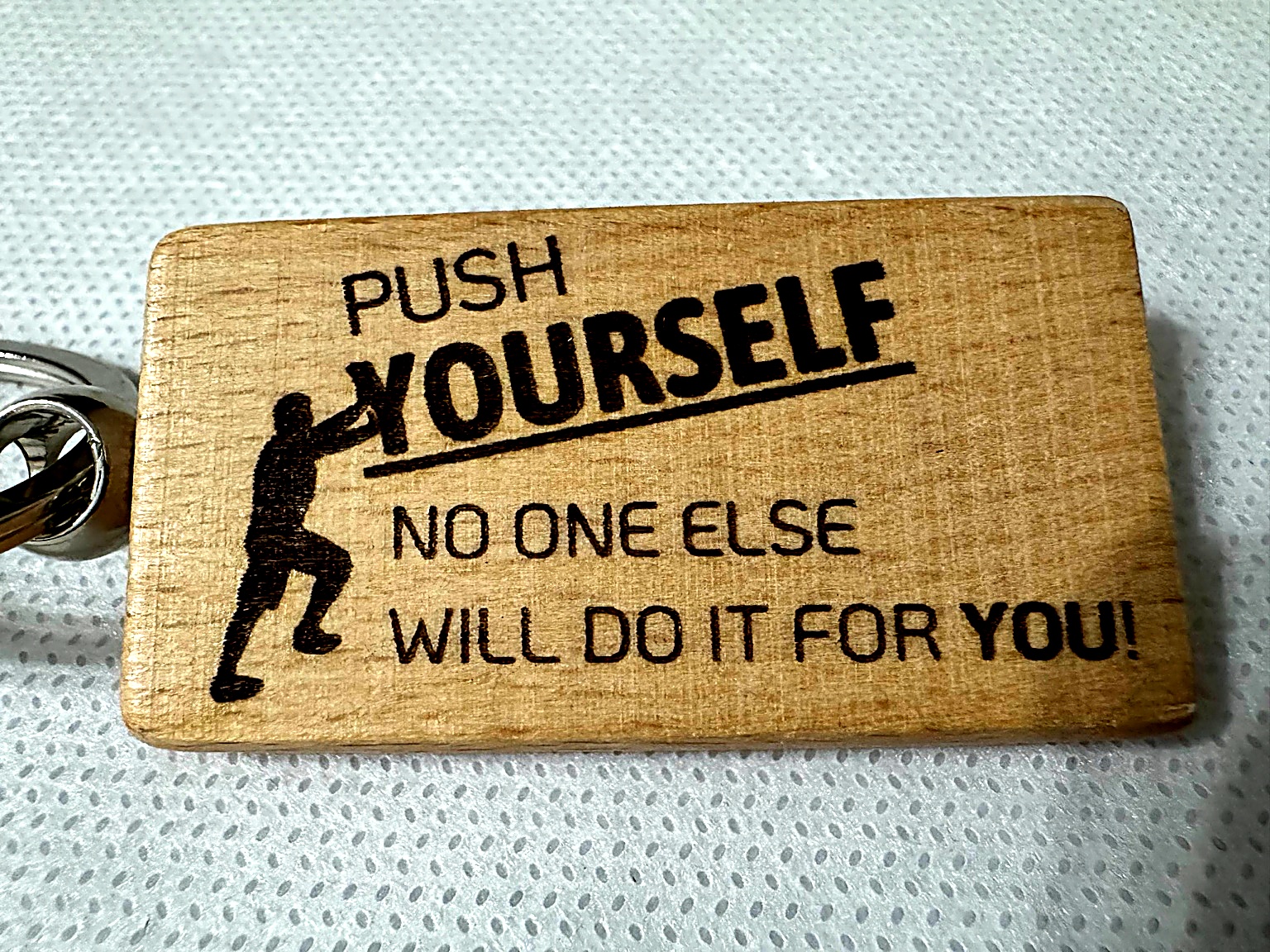 Laser engraved wood keychain