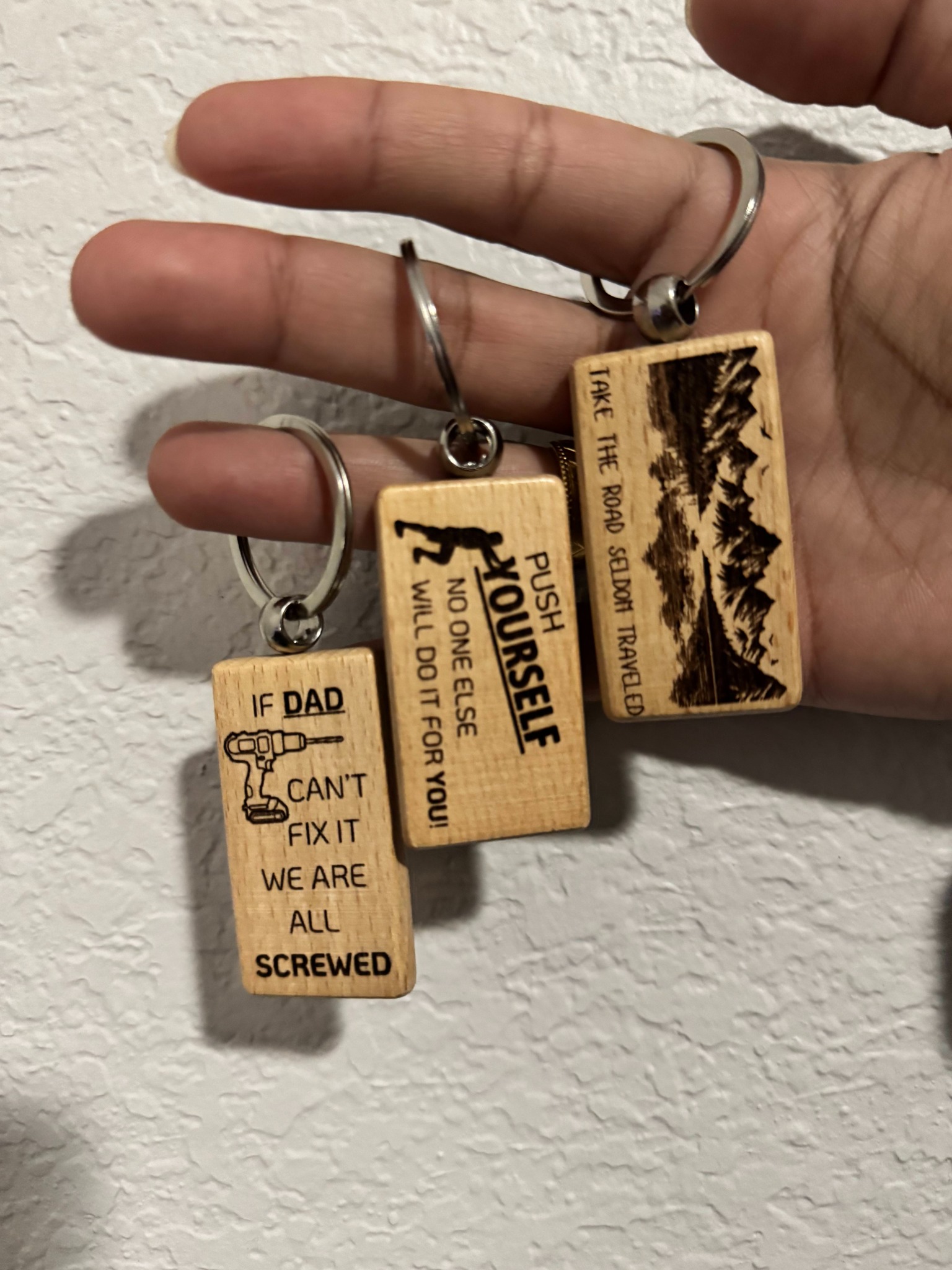 Collection of laser engraved keychains