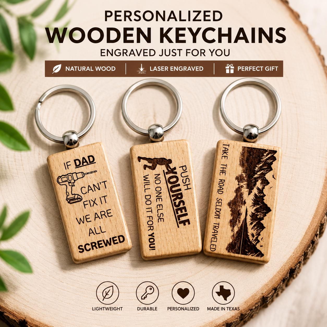 Collection of laser engraved keychains
